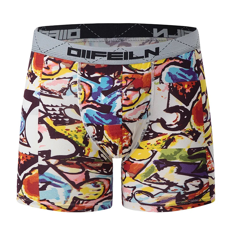 6 Pcs Parent-child Fashion Printed Underwear Men's Multi-size Long Boyshort Teenagers Comfortable And Versatile Elastic Waist S
