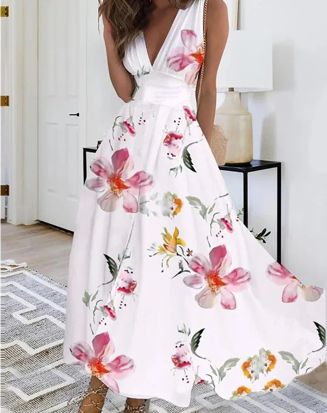 Women Dress Summer 2024 New Green Sleeveless Boho A-LINE Backless Shirring Long Dress Trendy Elegant Maxi Dress for Women Beach