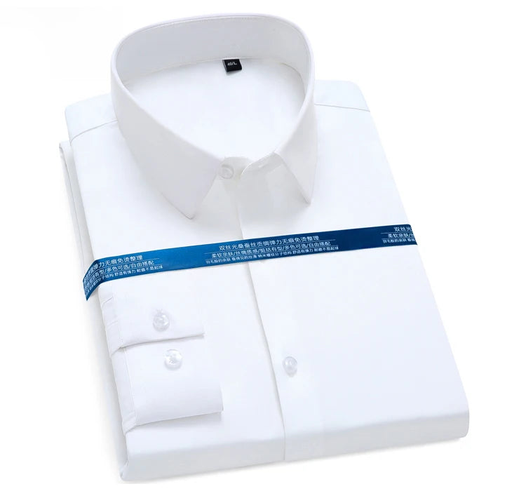 Men's Silk Touch Long Sleeve Non-iron Dress Shirt Without Pocket Stretchy Silky Regular Fit Wrinkle Free Business Casual Shirts