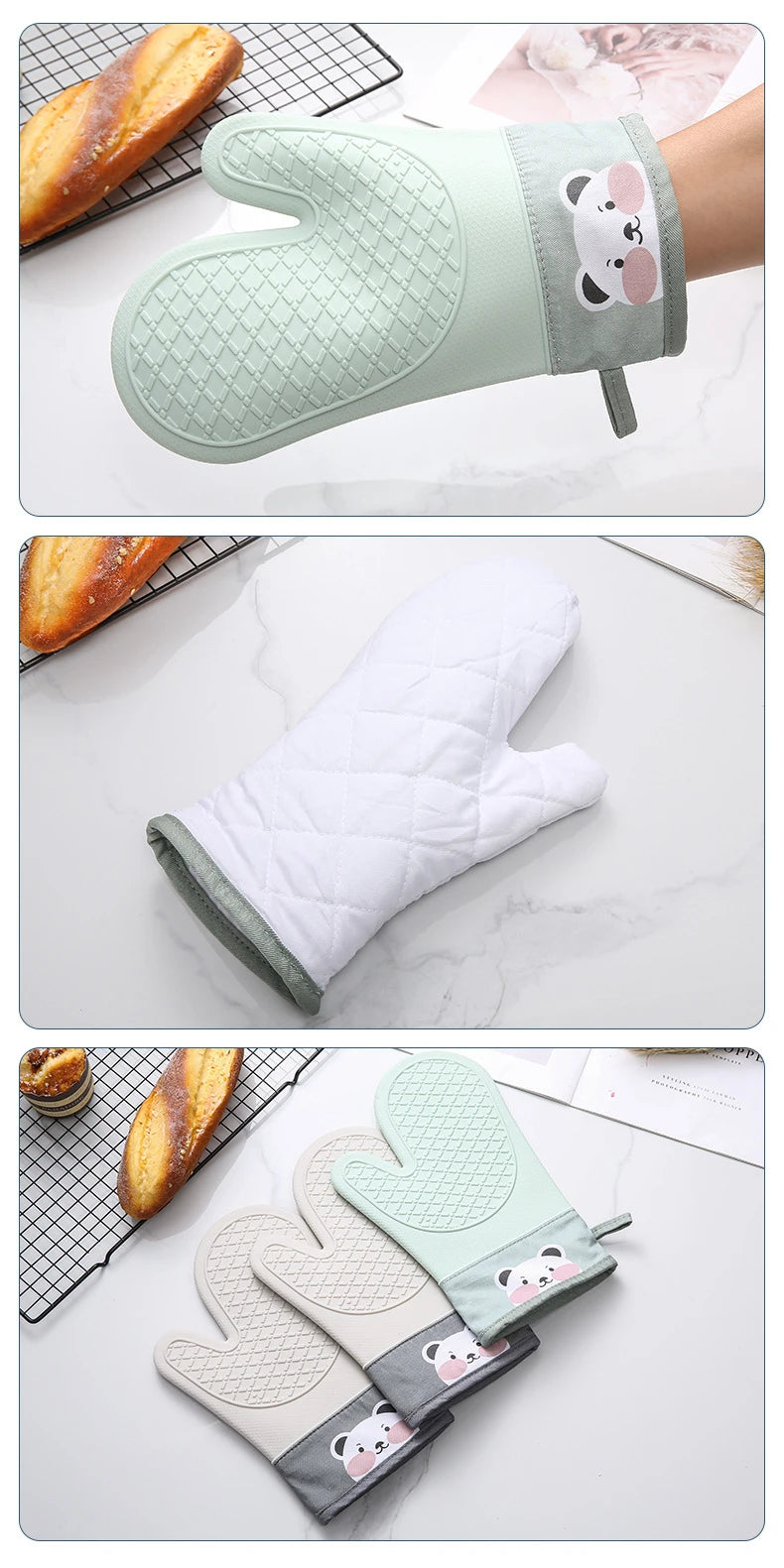 1pc Oven Silicone Gloves Anti-scald Gloves Cute Oven Mitt Heat Resistant Gloves Microwave Oven Baking Tools Kitchen Bakeware