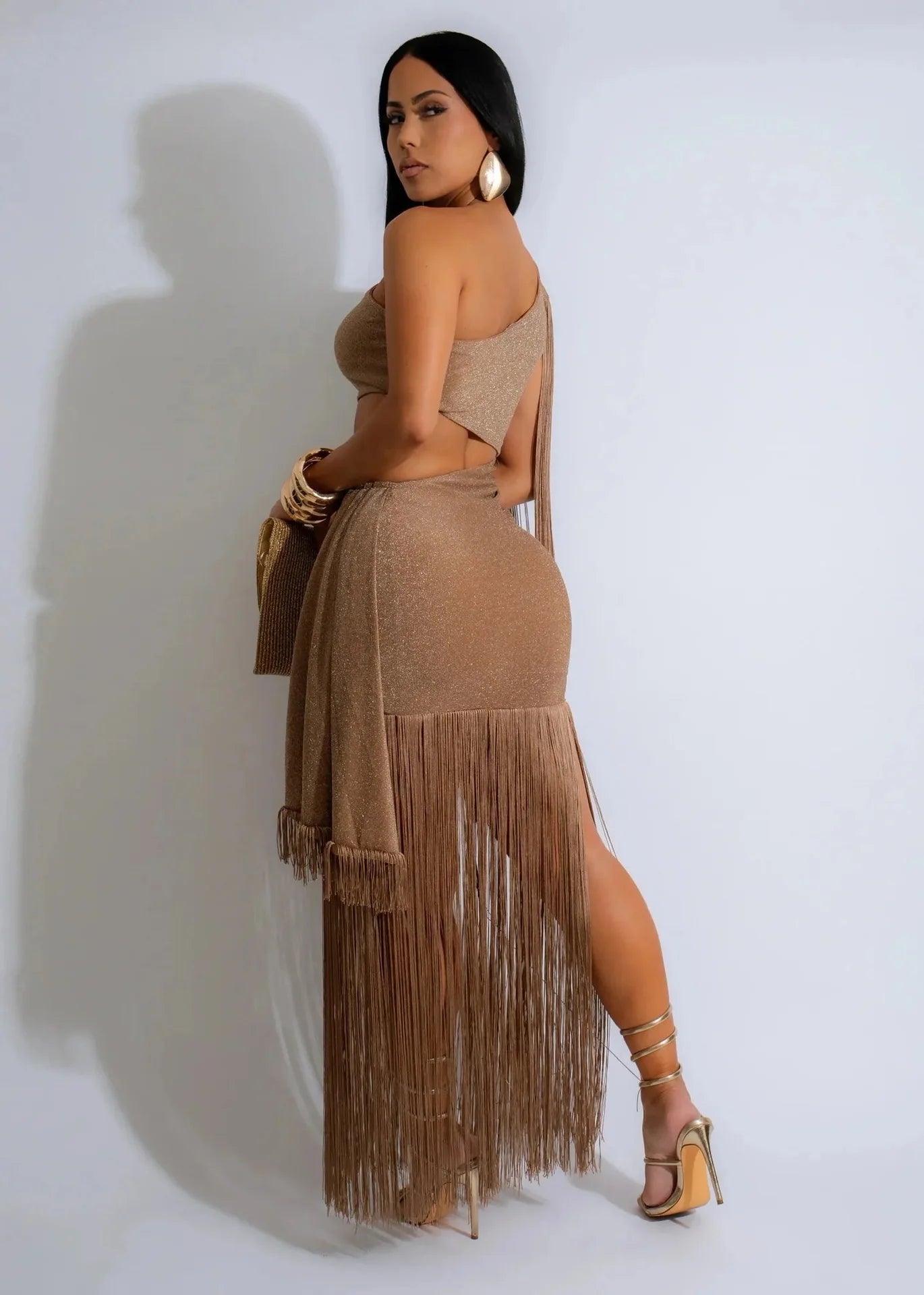CM.YAYA Women One Shoulder Tassel Sleeveless Long Dress Diagonal Collar Summer Street Evening Sexy Night Party Dresses Vestidos