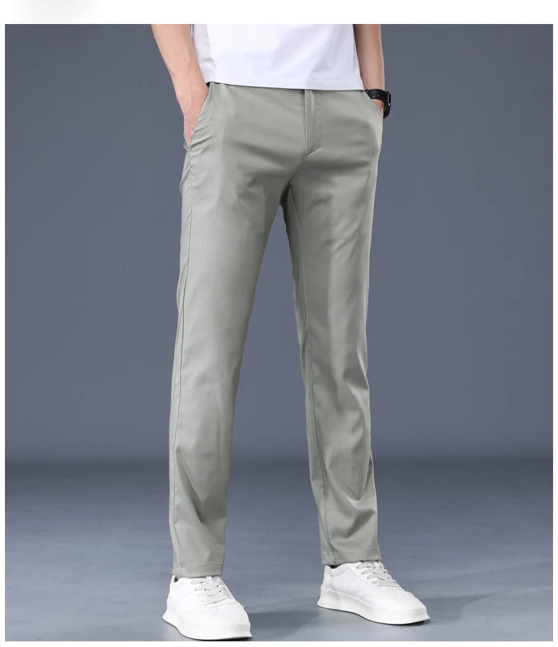 Summer Modal Fabric Men's Thin Casual Pants Classic Business Fashion Regular Fit Stretch Soft Trousers Male Brand Clothes
