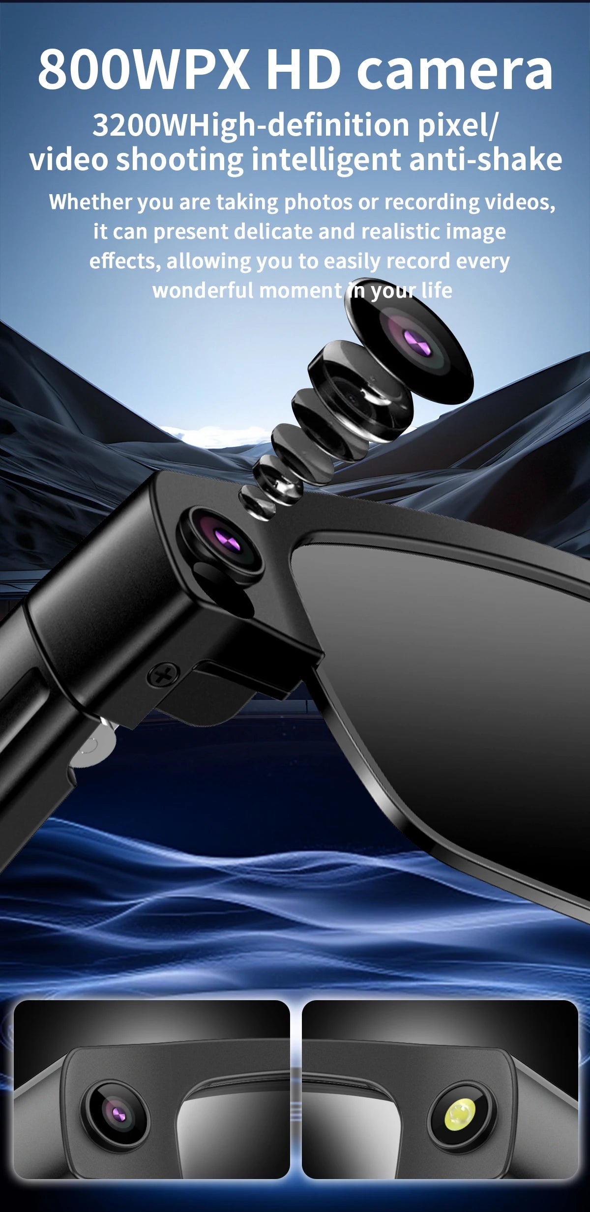 Smart AI Glasses With 8MP HD Camera Chat GPT Touch Sport Sunglasses Bluetooth Call Video Music Player Object Recognition