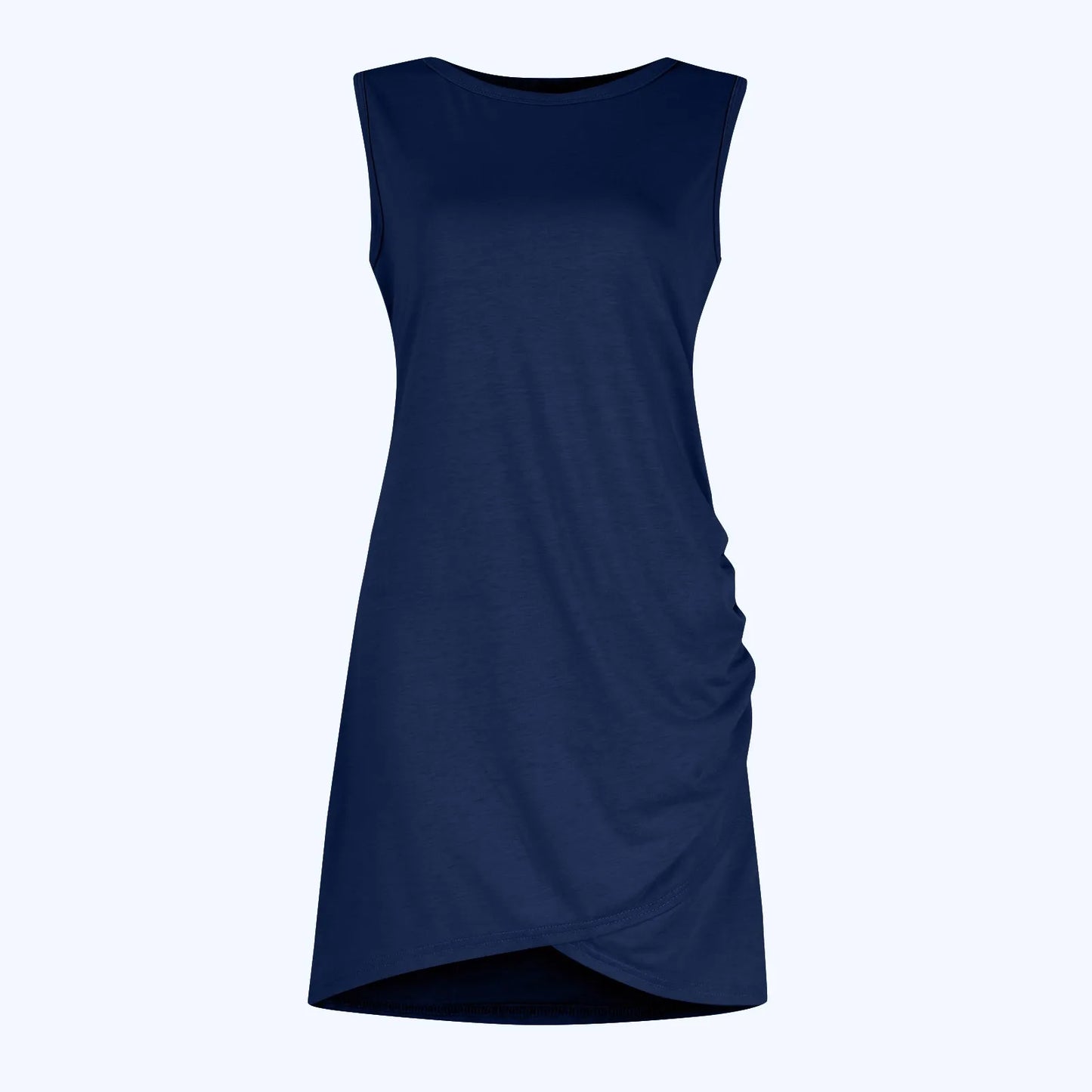 Women'S 2024 Summer Casual Beach Dress Round Neck Short Sleeveless Wrap Party Club Pleated Slim T Shirt Dresses
