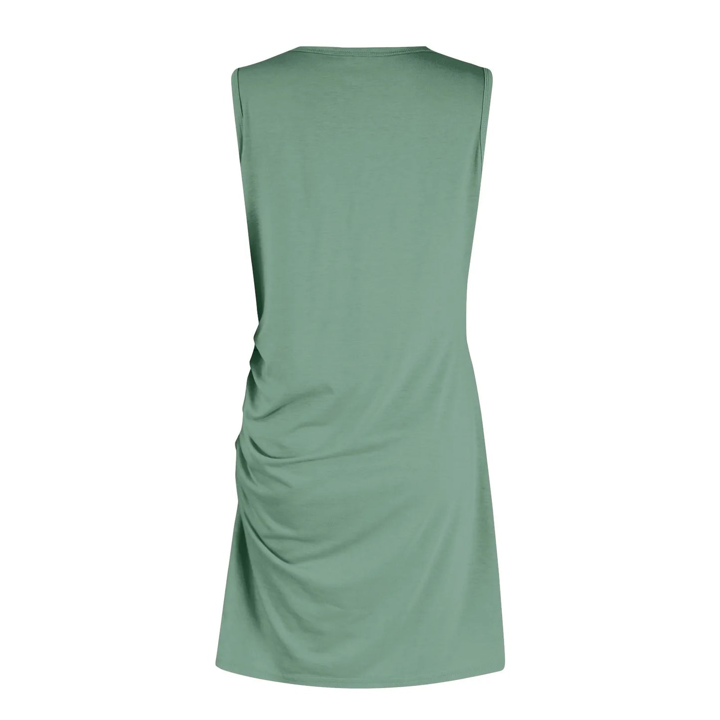Women'S 2024 Summer Casual Beach Dress Round Neck Short Sleeveless Wrap Party Club Pleated Slim T Shirt Dresses
