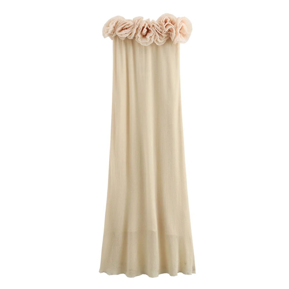 PB&ZA 2024 Spring New Women's Fashion Style Casual Loose Versatile Knitted Flower Bra Long Dress