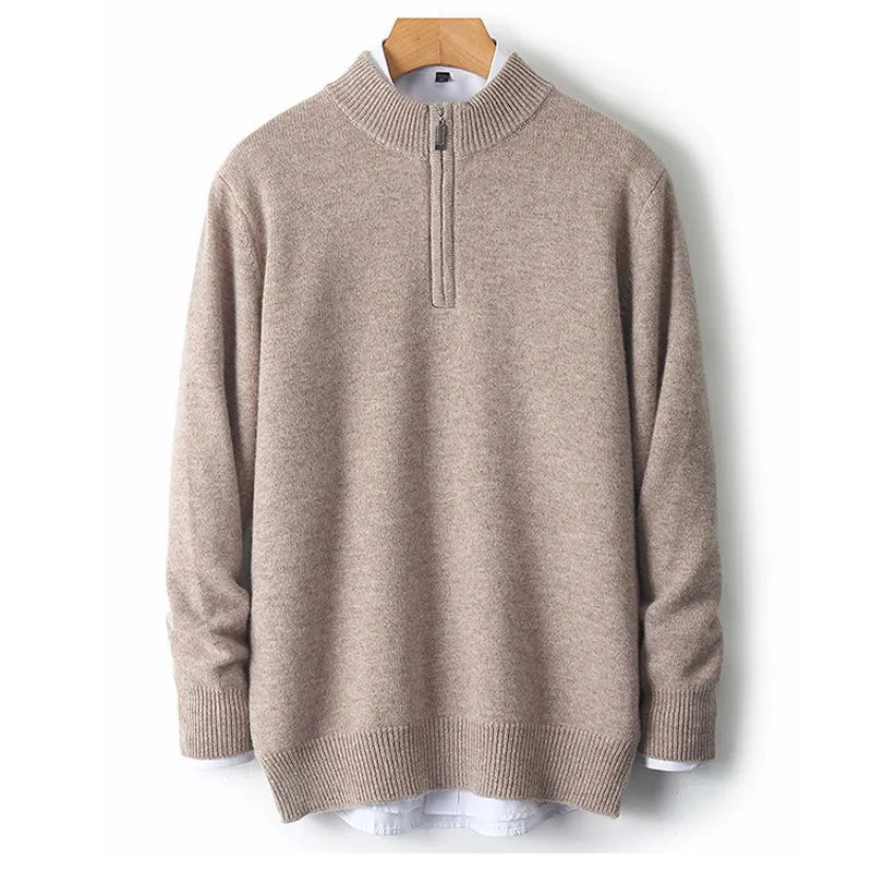 100% Soft Cashmere Men's Clothing Sweater Half-High Zipper Pullover Autumn Winter Warm Basic Knitted Jumper Pull Homme