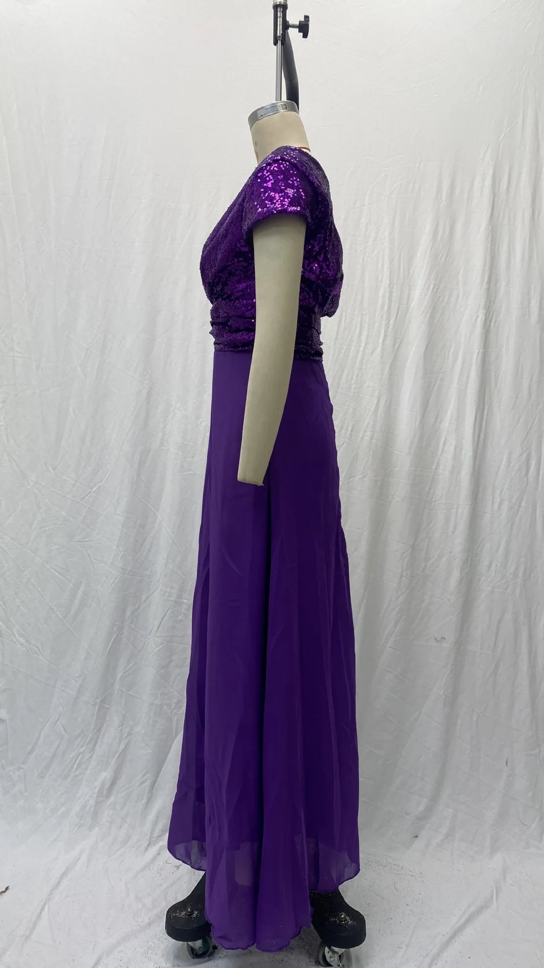 Elegant Sequins Chiffon Dress for Women V Neck Pleated Hem Female Sequins Chiffon Prom Cocktail Long Dress Wedding Evening Dress