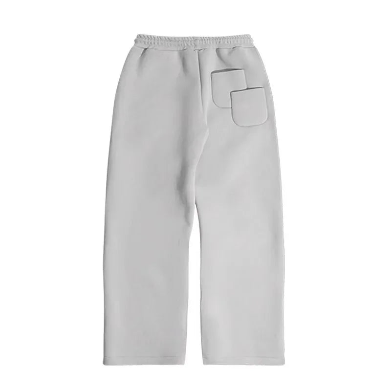 Korean Fashion Solid Color Sweatshirt Fleece Two-Piece Men's Y2K New Harajuku Casual Joker Straight Pants Couple Street Wear