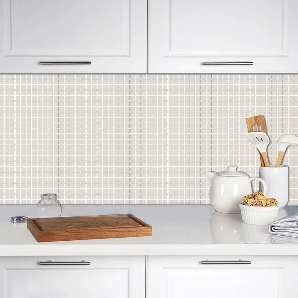 Vividtiles 10*10 Inc Light Grey Square Wall Tile Stickers Mosaic Vinyl 3d Effext Tiles DIY for Kitchen Bathroom Backsplash