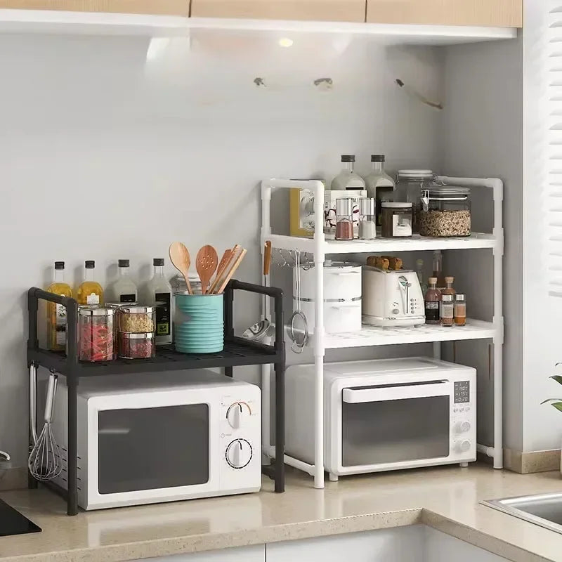 Kitchen Microwave Storage Rack Elevated Design Bilayer Countertop Shelf Organizer Oven Stand Modern Kitchen Accessories for Home