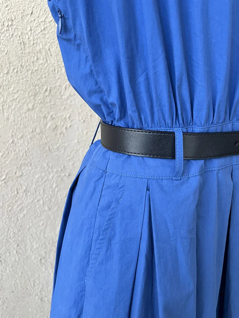 Polo‘s Collar Shirt Dress Women Spring Slimming Long Dress With A Cinched Waist Blue / Pink