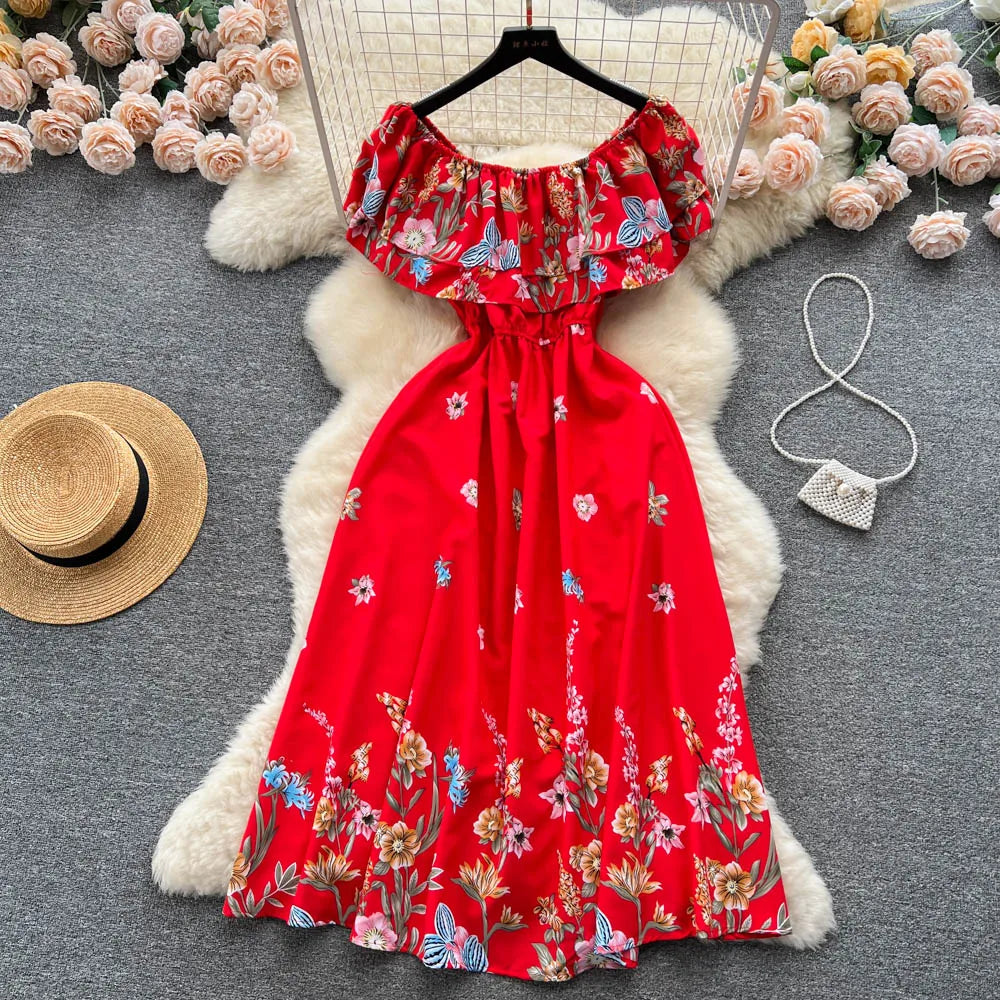 YuooMuoo 2025 New Fashion Floral Robe Print Long Dress Bohemian Women Summer Ruffle Maxi Sundress Elegant Party Vestidos