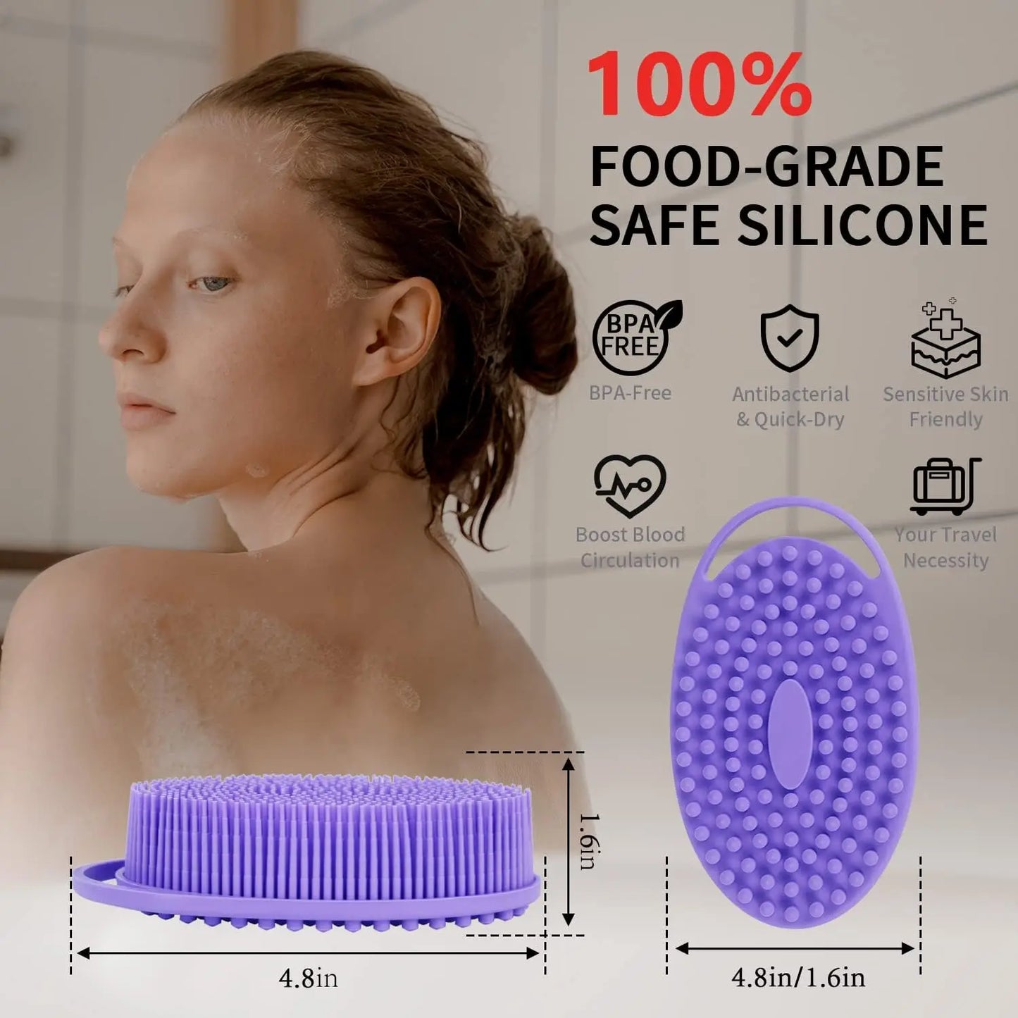 2 in 1 Soft Silicone Body Brush Wash Bath Shower Exfoliating Skin Fit For Baby Bath Shampoo Facial Massage Brush
