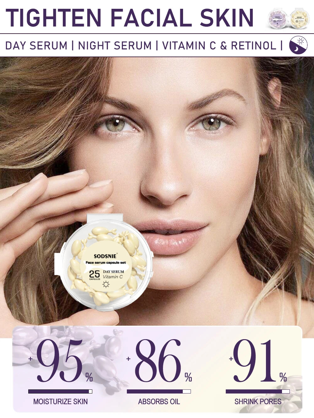Anti Wrinkle Facial Serum Retinol Vitamin C Capsules Essence Anti-Wrinkle Firming Whitening Skin Care 50 Capsules