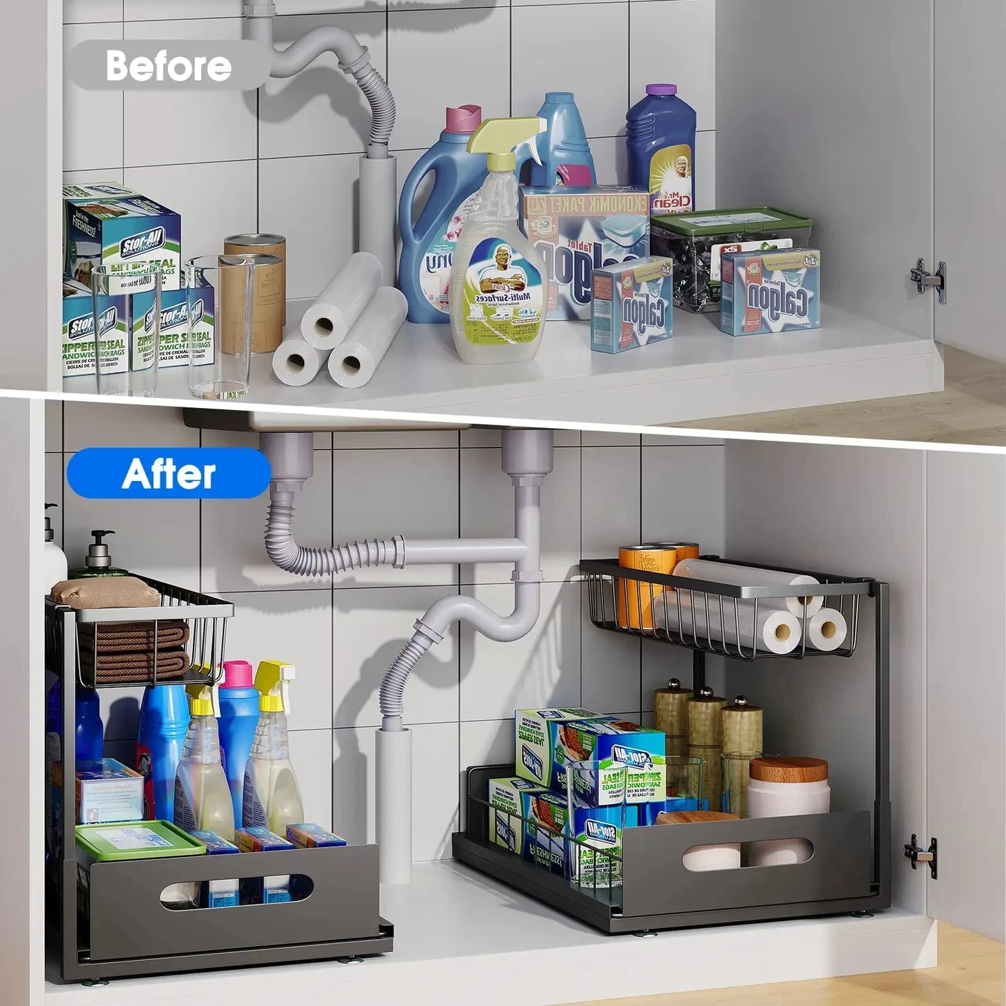 Under Sink Organizer 2 Tier Slide Out Sink Rack Multi-purpose Storage Shelves Cabinet Under Sink Storage Kitchen Organizer