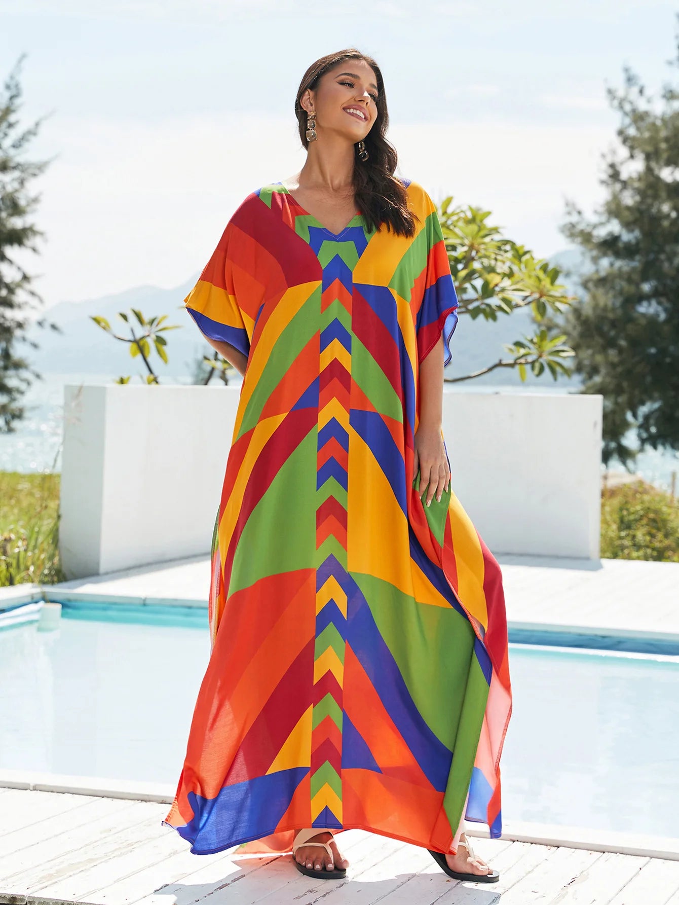 Women's Print Turkish Kaftan Bikinis Set Beachwear Bikini Cover Up Maxi Dress Bathing Suit Summer Outfit