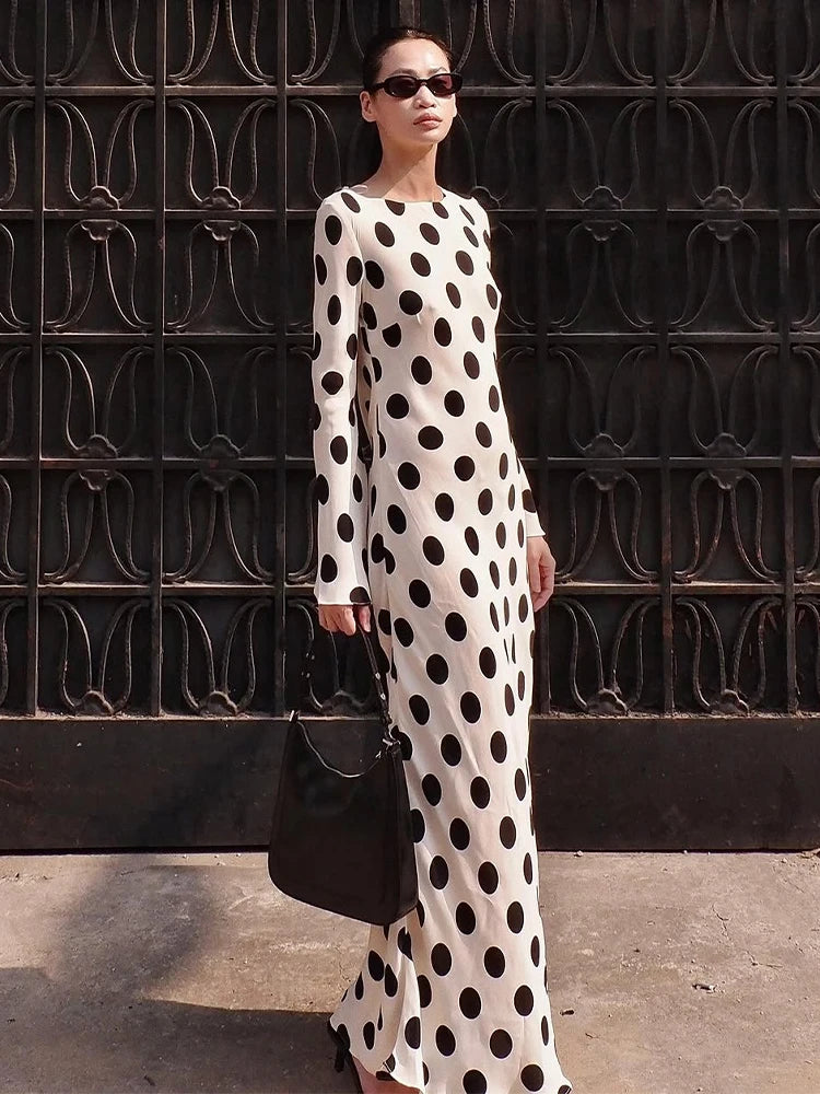Sexy Polka Dot Women's Long Dress Square Collar Waist Cinching Belt Flare Sleeve Maxi Dressess Lady 2025 Summer Evening Vestidos
