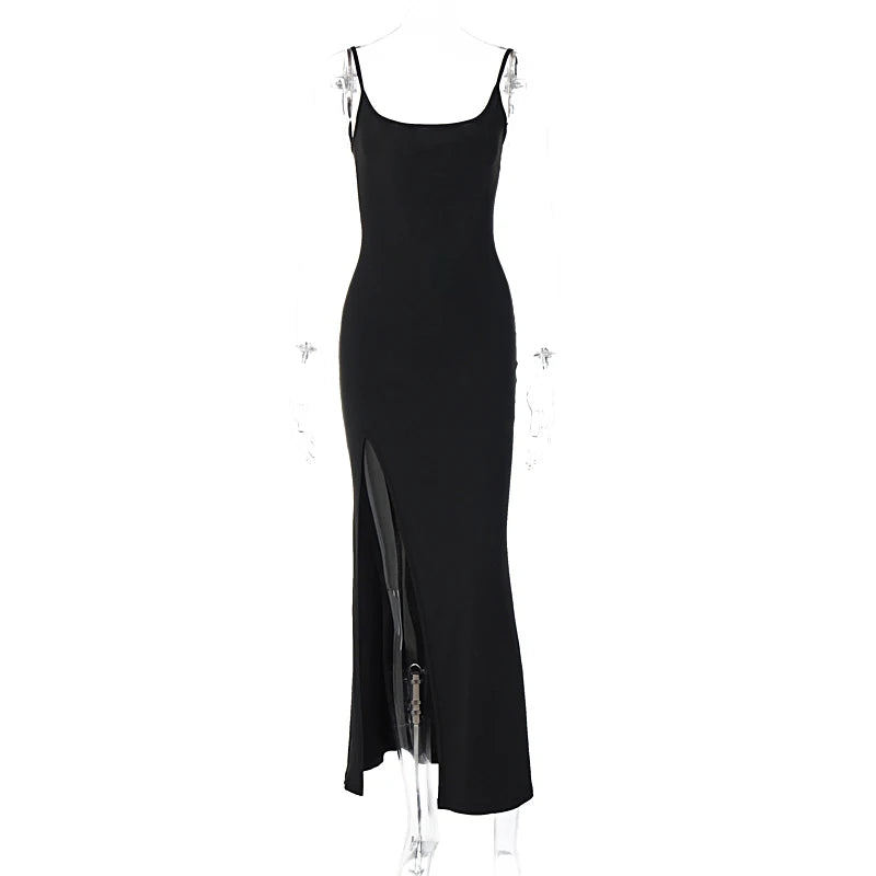 Dulzura Sleeveless Side Slit Lace Patchwork Backless Cami Maxi Dress Women’S Sexy Elegant Long Dress Party Clubwear Autumn
