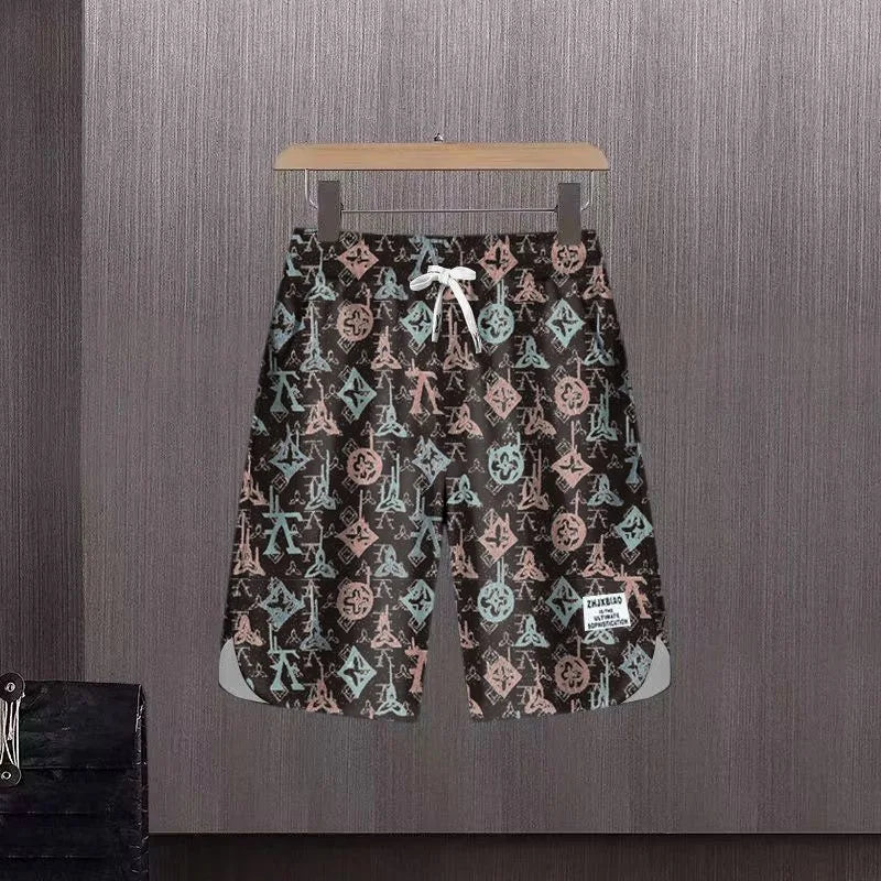 Summer New Fashion Trend Printed Short Sleeve T-shirt Sports Suit Men Loose Comfortable Breathable Plus Size Two-Piece Set 4XL