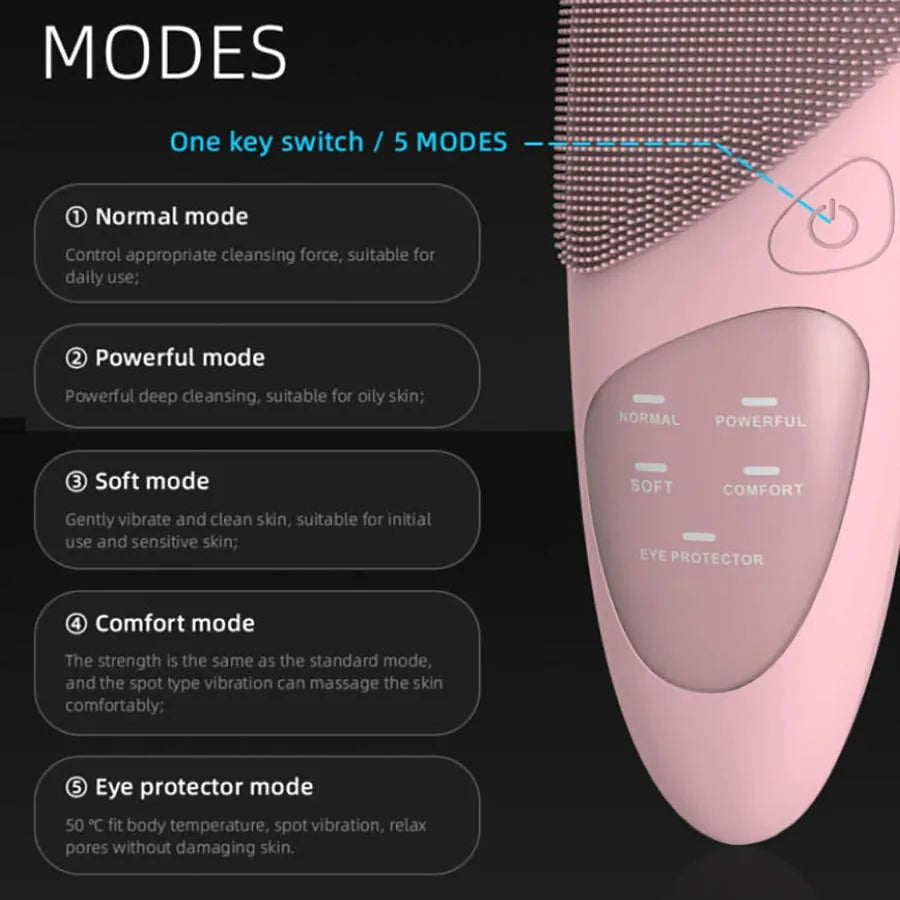 Facial Cleansing Brush with Hot Compress Eye Massager Waterproof Deep Pore Cleaning Ultrasonic Silicone 3 in 1
