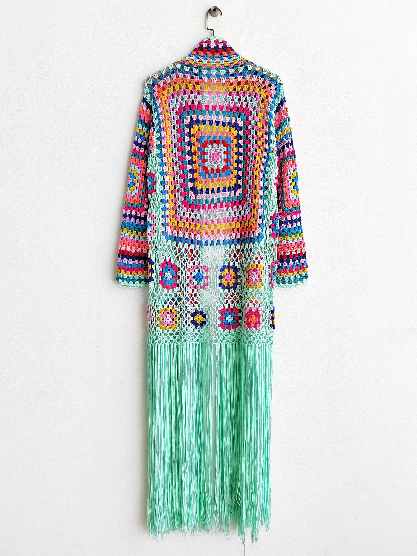 Crochet Knitted Women Cardigan Cover Ups Tassel Plaid Long Coat Bohemian 2023 Summer Beach Bikini Covers Sexy Hook Vestidos