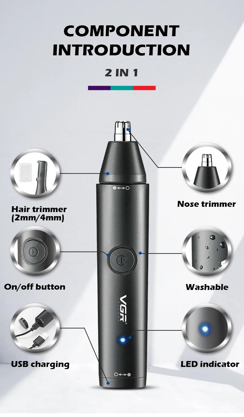 VGR Washable Nose Hair Trimmer Beard Facial Hair Trimer Eyebrow Electric Brow Nose Trimmer 2 In 1 Rechargeable V-613