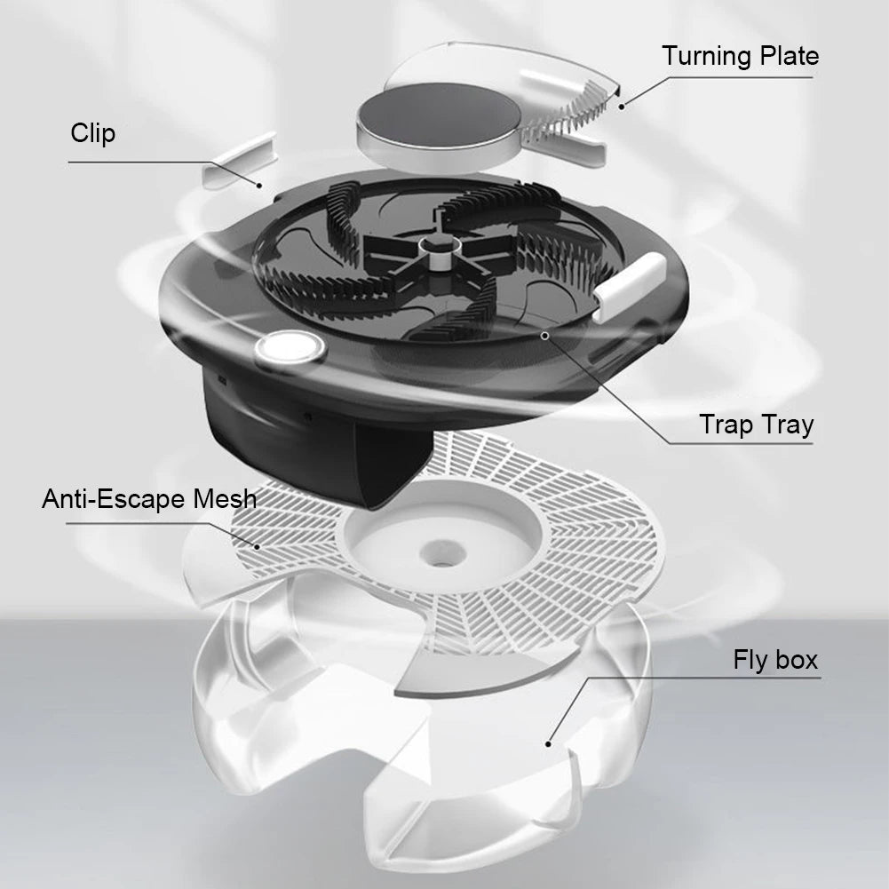 USB Electric Fly Trap with Baits Household Fly Catcher Quiet Gnat Flying Insect Trap for Indoor Home Kitchen Garden