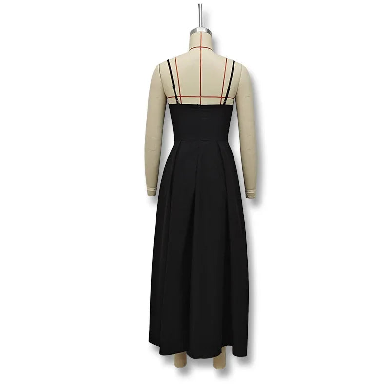 Sexy V-Neck Tank Long Dress Black Open-Back Sexy Dress Women's Summer New Arrival 2024 Fashion French Style Cross-Border Design