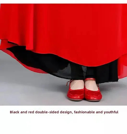 High-Waisted Chiffon Dance Skirt Two-Sided Double Layer Large Wide Skirt 540 Degrees Skirt 8 Meters Long Dress Xinjiang Dance