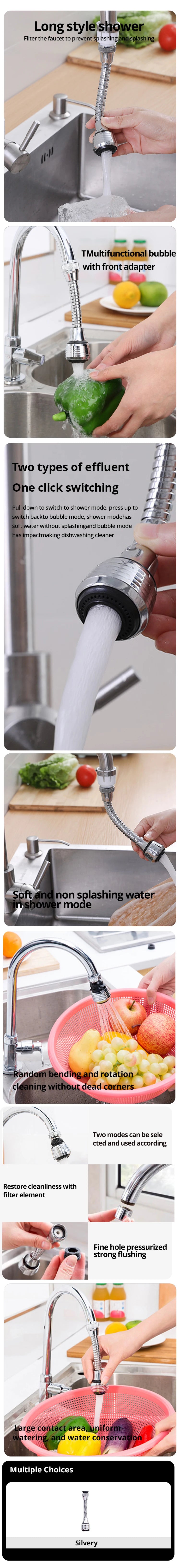 1pc Kitchen Faucet Stainless Steel Adapter Bathroom Sink High-Pressure Water-Saving Power Saving 360 Degree Rotation, Spray