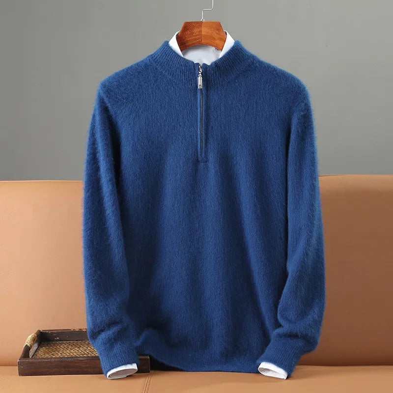 100% Soft Cashmere Men's Clothing Sweater Half-High Zipper Pullover Autumn Winter Warm Basic Knitted Jumper Pull Homme