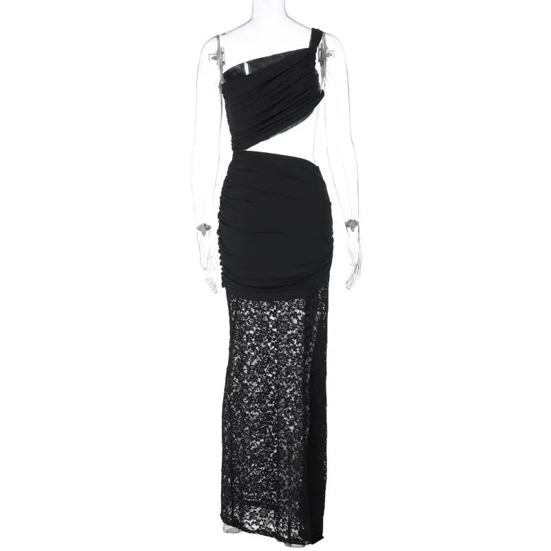 Trendix Sexy Lace Vacation Beach Dress Women 2025 Summer Hollow Out Sleeveless Maxi Dresses Off Shoulder Elegant Slim Long Dress