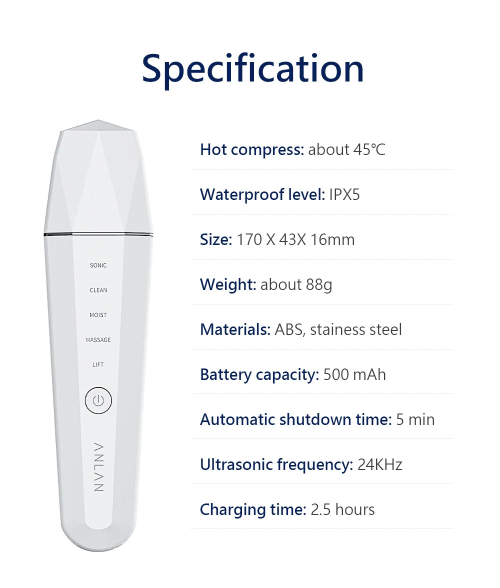 ANLAN Ultrasonic Skin Scrubber Ion Deep Face Cleaning 45℃ Heat EMS Facial Lifting Ultrasonic Cleaner Peeling Skin Care Device