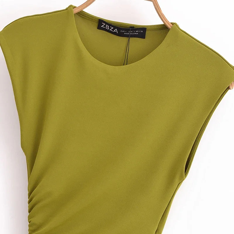 TRAF Women's Green Cut Out Midi Dress 2025 Spring Summer Sleeveless Long Dress Fashion Casual Party Evening Sexy Dress Vestidos