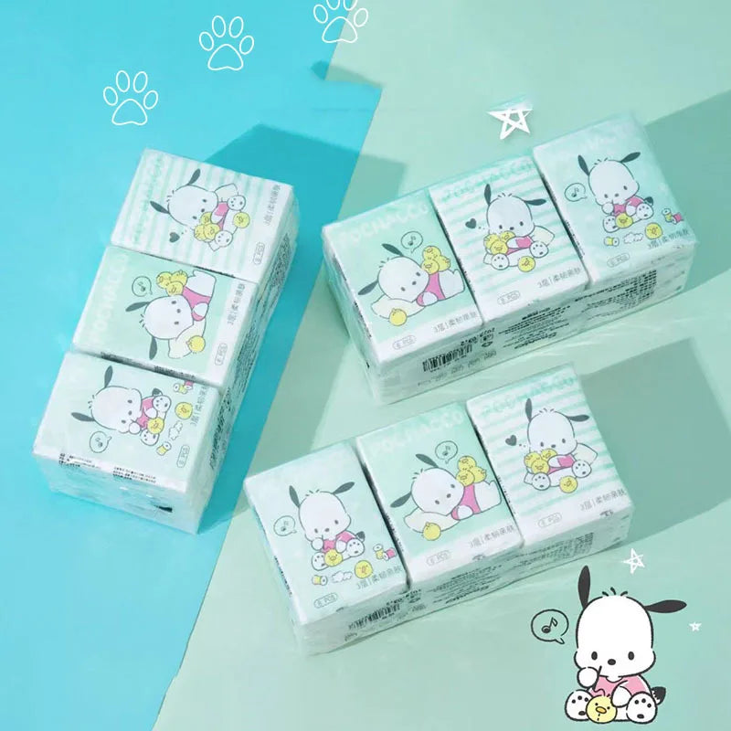 Kawaii Hello Kitty Handkerchief Paper Cartoon Sanrio Pochacco Kitty Printed Napkins Portable Small Pocket Tissues Facial Paper