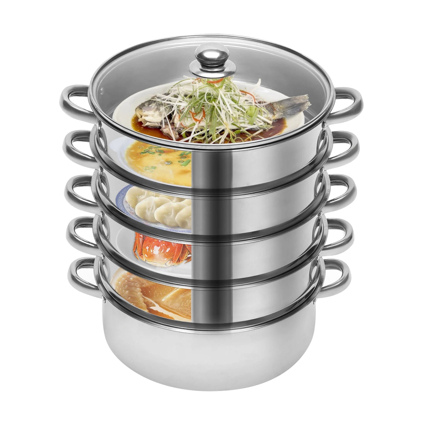 26cm 5-Layer Multifunctional Stainless Steel Steamer Silver For Kitchen Cooking