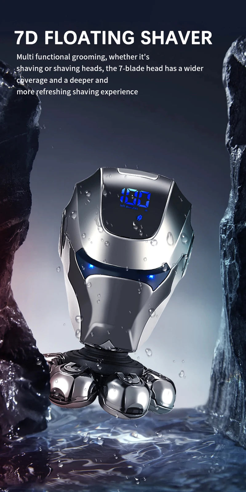 5-IN-1 Men Electric Shaver Rechargeable Bald Head 7D Floating Blade Head Beard Nose Ear Hair Trimmer Razor Clipper Facial Brush