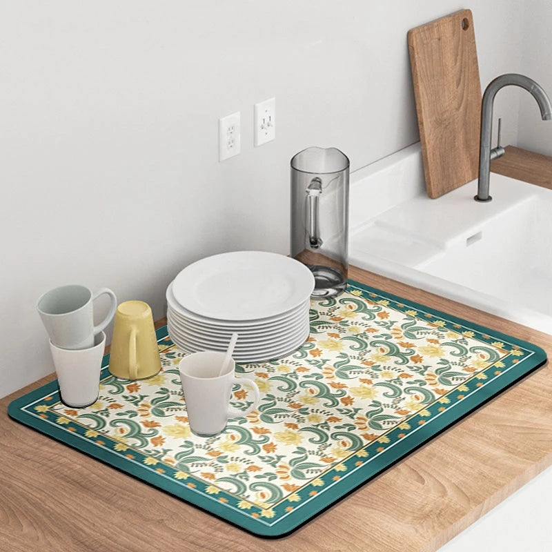 Kitchen Drying Mat Quick Dry Coffee Mat Absorbent Dish Placemat Anti Slip Table Cup Drying Mats Table Decoration Accessories