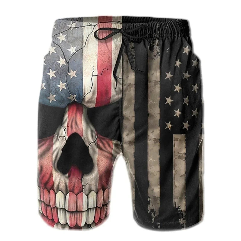American Flag Gun Weapons Hawaii 3D Printing Hip Hop Board Shorts Summer Swimsuit Surf Swim Trunks Big Size Swimwear Men Beach