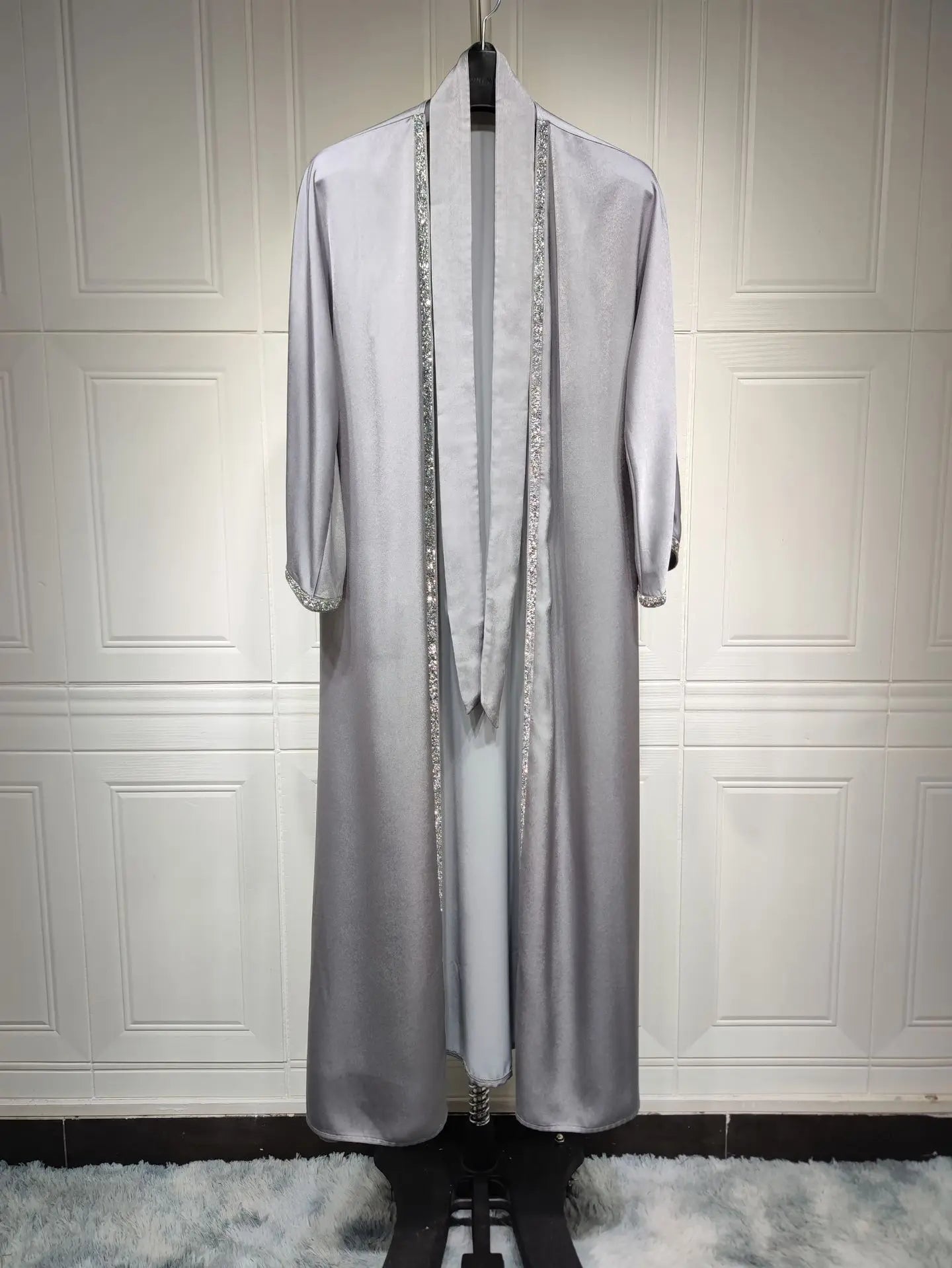2024 Muslim Dress Diamond Women's Long Dress Fashion Long Sleeve Lace-up Long Abayas Casual Solid Color Clothes for Muslim Women