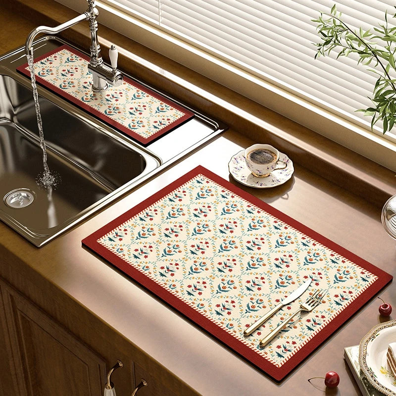 Kitchen Drying Mat Quick Dry Coffee Mat Absorbent Dish Placemat Anti Slip Table Cup Drying Mats Table Decoration Accessories