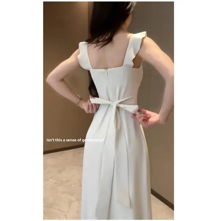 French Tea Break White Strapless Waist-Cinching Summer Hot Sale Of The Season New Small Size A- Line Long Dress Women's Fashion