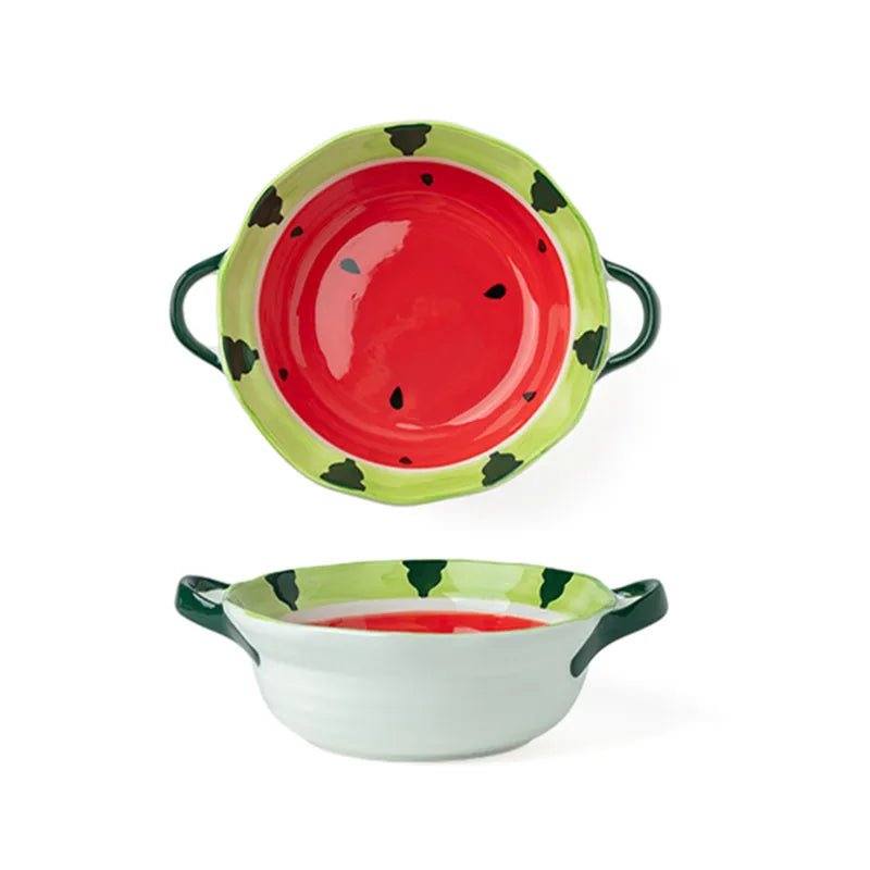 Watermelon Bowl Ceramic Bowl Plate Set Home Ramen Bowl Cute Hand-painted Tableware Children's Rice Bowls Kitchen Accessories