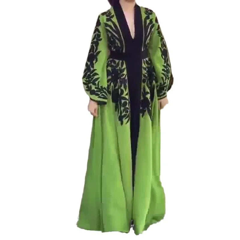 Dresses Women Print Long Dress Loose Casual Tight High Waist V Neck Full Sleeve Splice Elegant A Line Vestidos 2024 Spring