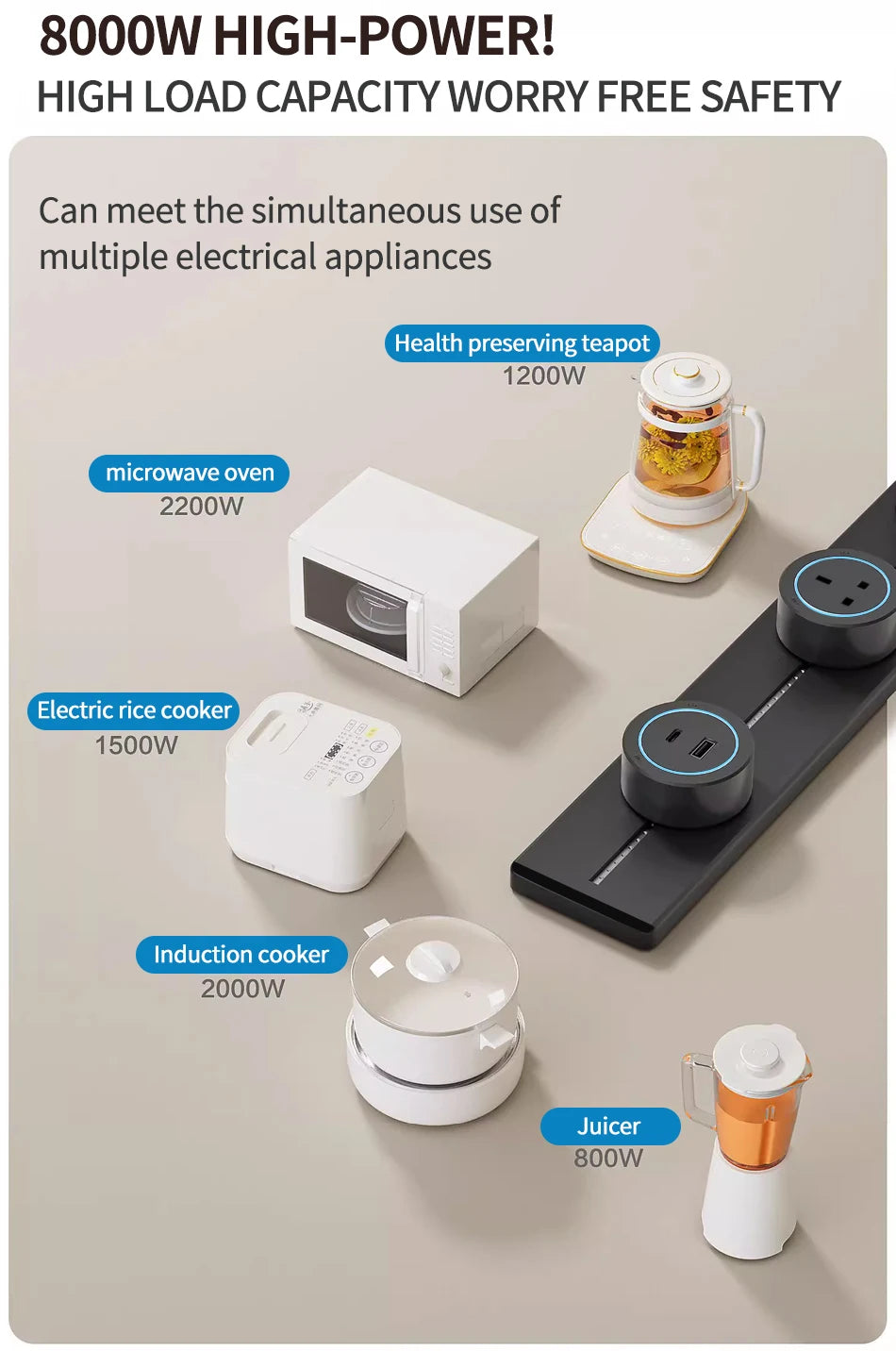 Socket power rail socket concealed concealed wall kitchen socket with EU, UK, and Korean universal plug adapter