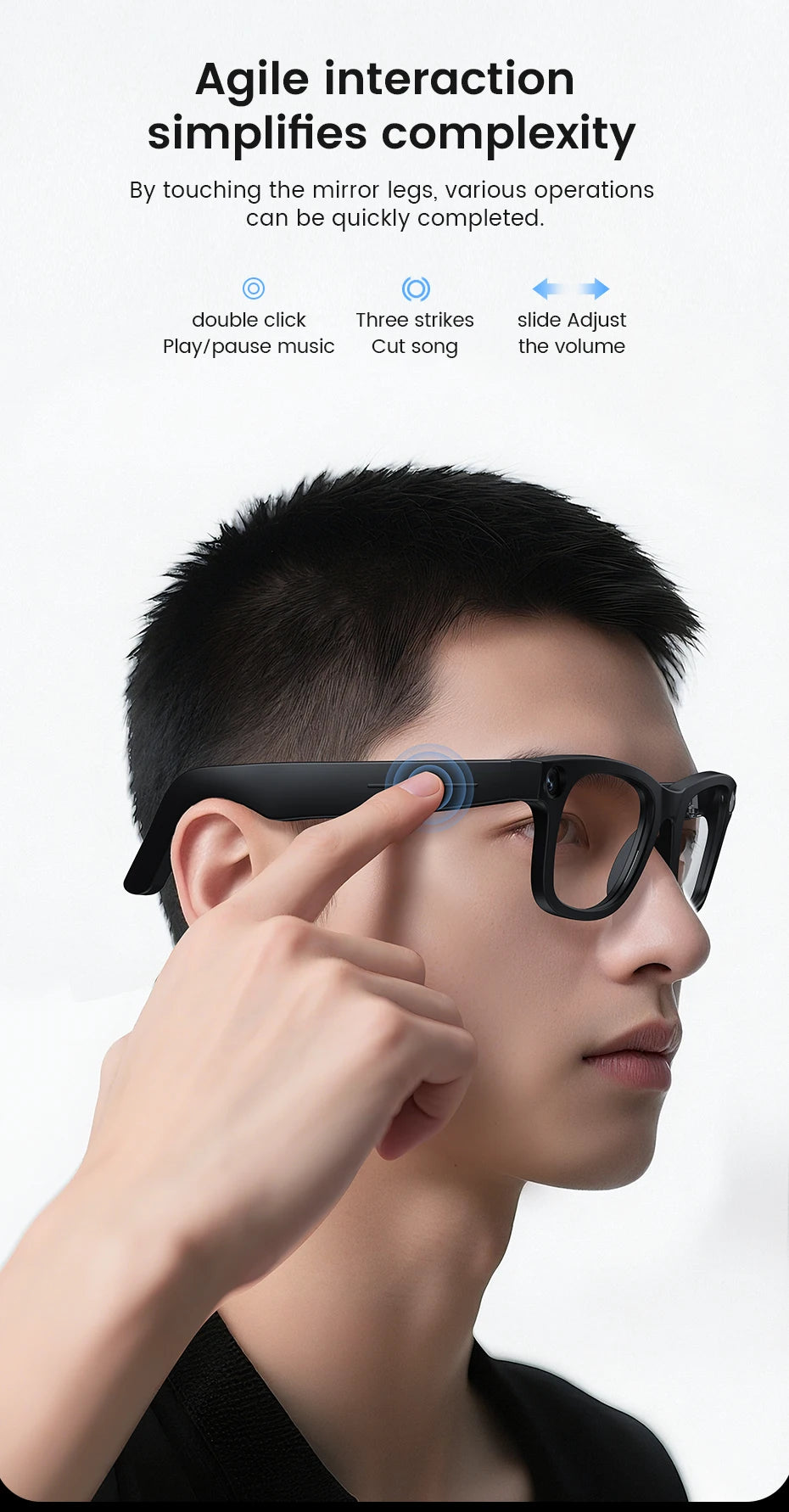 New Al Smart Glasses 800W HD Camera Anti Shake 1080P High-Definition Video Recording Touch Al Voice Wireless Call Smart Glasses