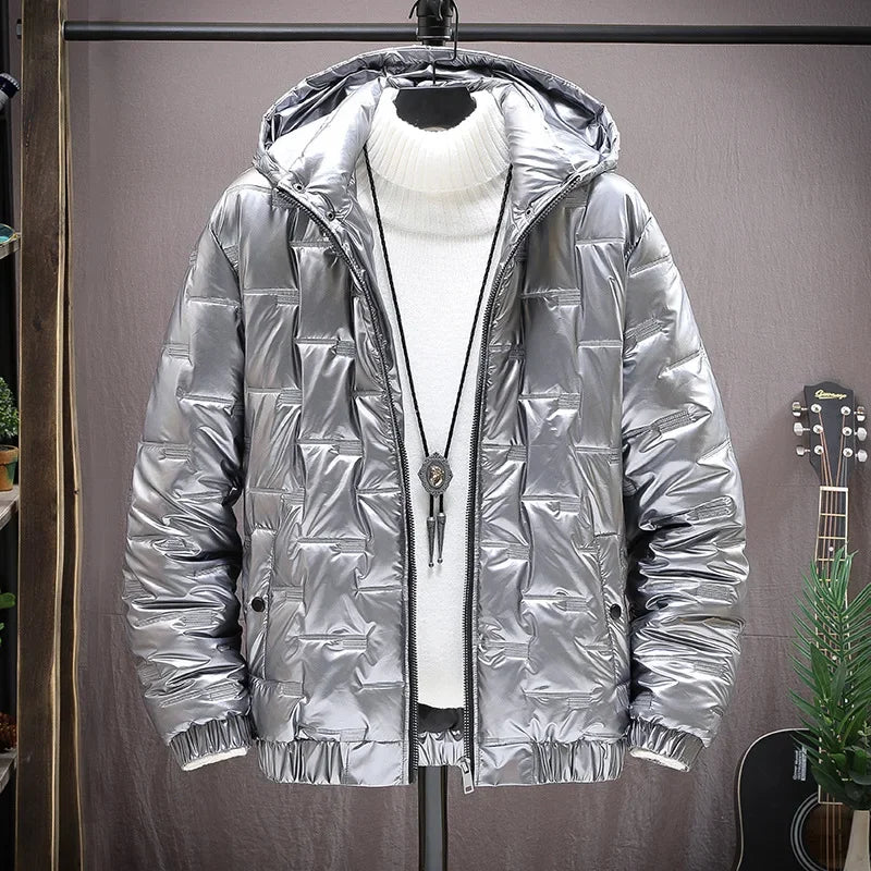 Thermal Coats Mens Thick Warm Glossy Shiny Jackets Brand Outwear Men's Clothing Winter Men's Hooded Parkas Windbreaker Fashion