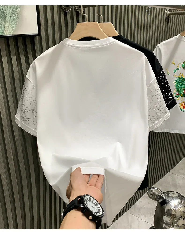 Fashionabletrendy European Style Luxury Men's Short Sleeve T-shirt Star Embroidery Network Red Hot Sell Niche Half Sleeve Tee