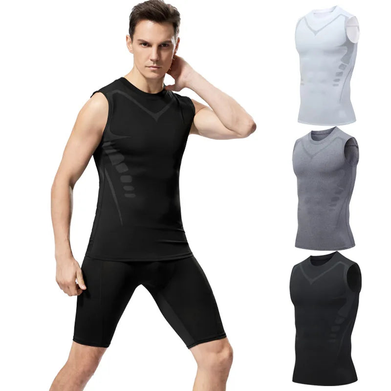 Summer Bodybuilding Tank Top Men Elastic Sleeveless Shirt Compression Gym T Shirt Plus Size Basketball Vest Tops Gym Clothing